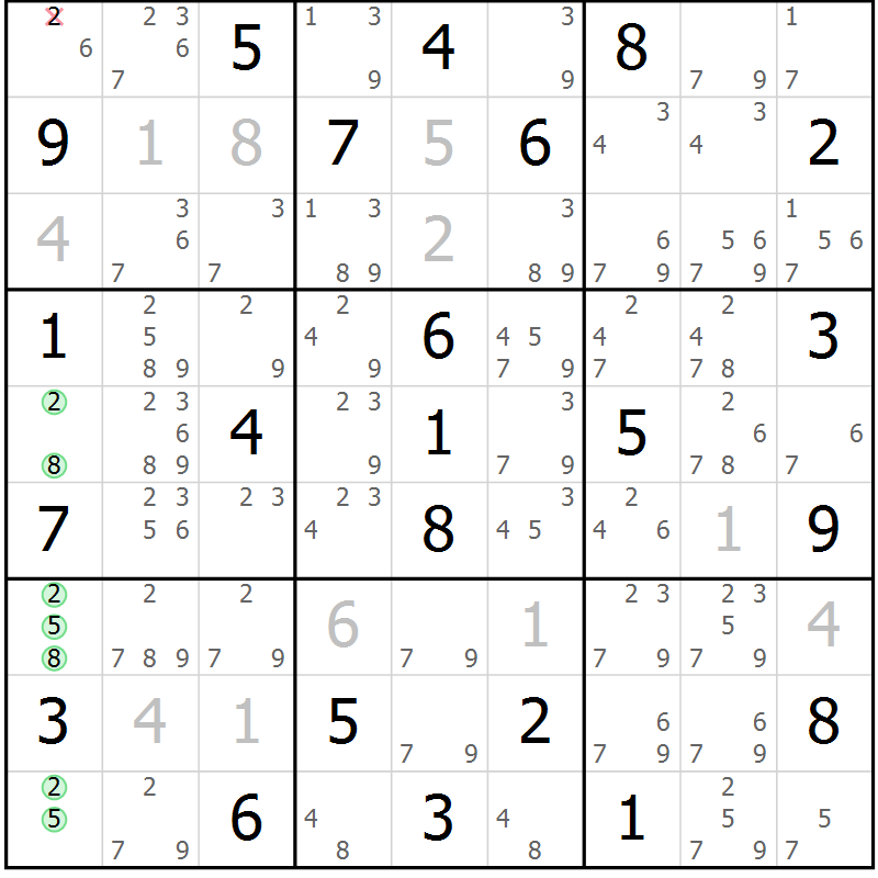 Position des candidats pour la solution de la Gr 77 page 80 du magazine de sudoku Maestro n° 102
