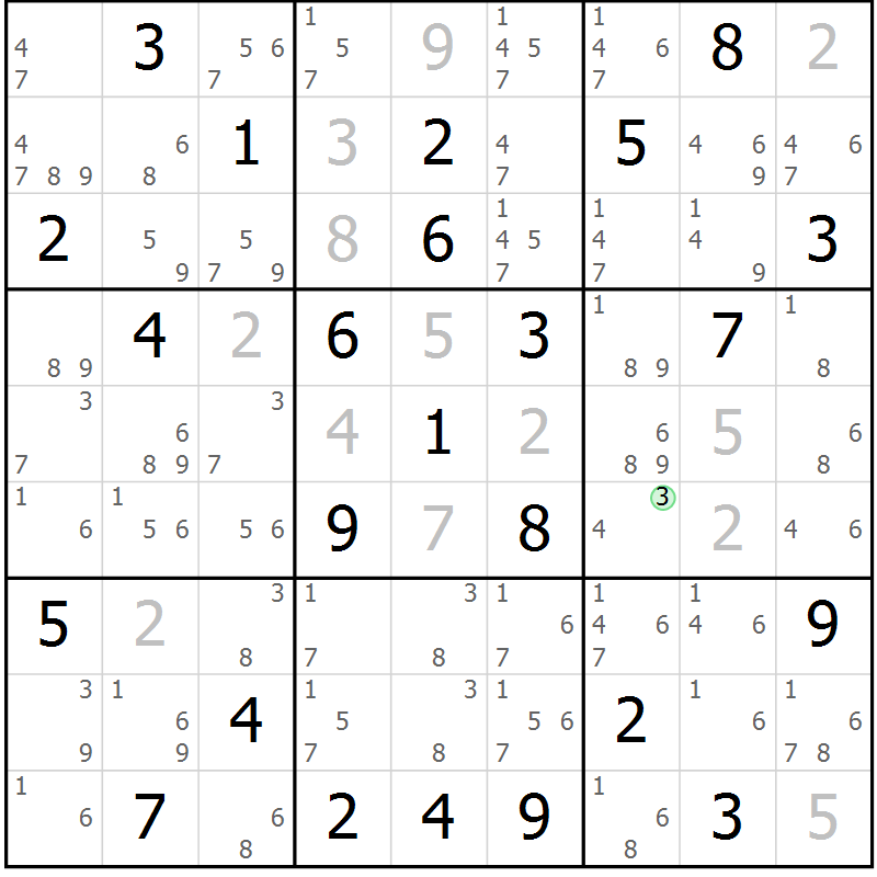 Position des candidats pour la solution de la Gr 78 page 81 du magazine de sudoku Maestro n° 102