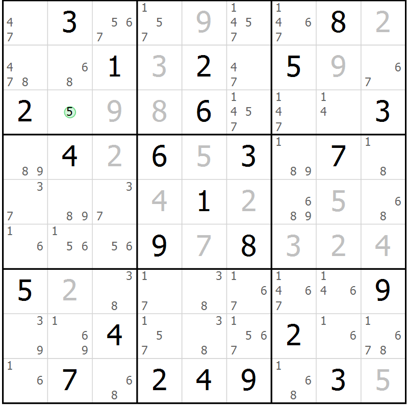Position des candidats pour la solution de la Gr 78 page 81 du magazine de sudoku Maestro n° 102