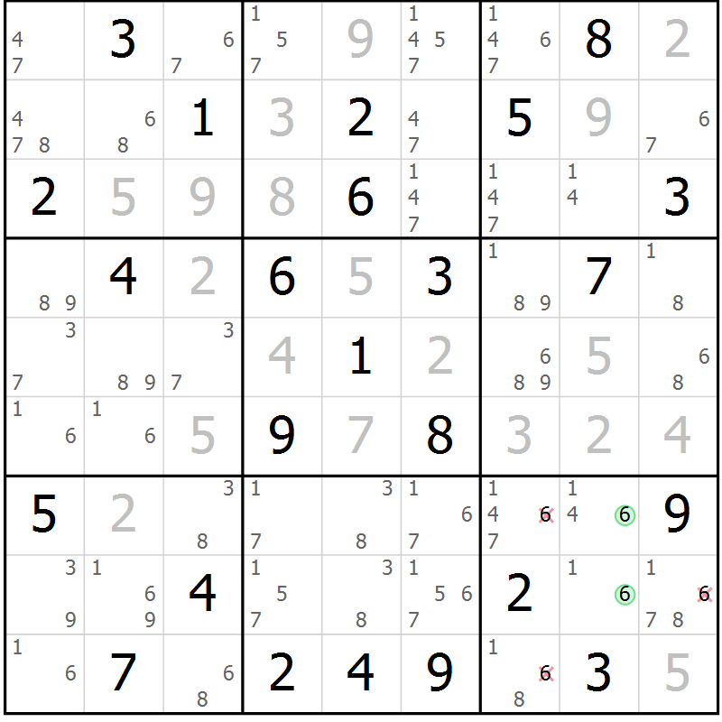 Position des candidats pour la solution de la Gr 78 page 81 du magazine de sudoku Maestro n° 102