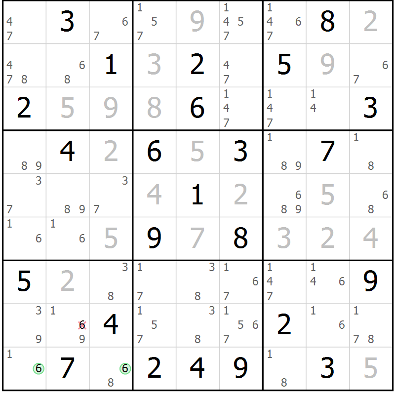 Position des candidats pour la solution de la Gr 78 page 81 du magazine de sudoku Maestro n° 102