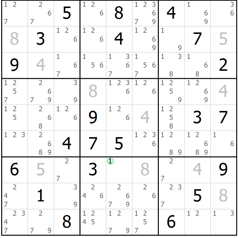 Position des candidats pour la solution de la Gr 79 page 82 du magazine de sudoku Maestro n° 102