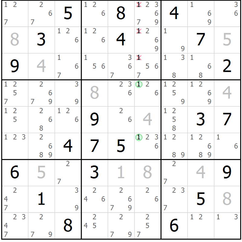 Position des candidats pour la solution de la Gr 79 page 82 du magazine de sudoku Maestro n° 102