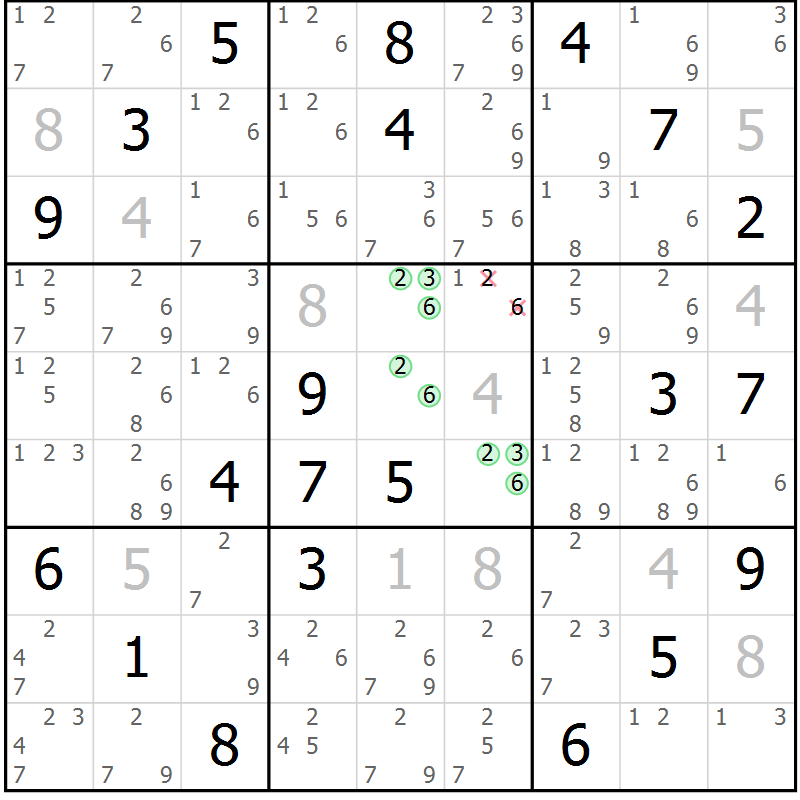 Position des candidats pour la solution de la Gr 79 page 82 du magazine de sudoku Maestro n° 102