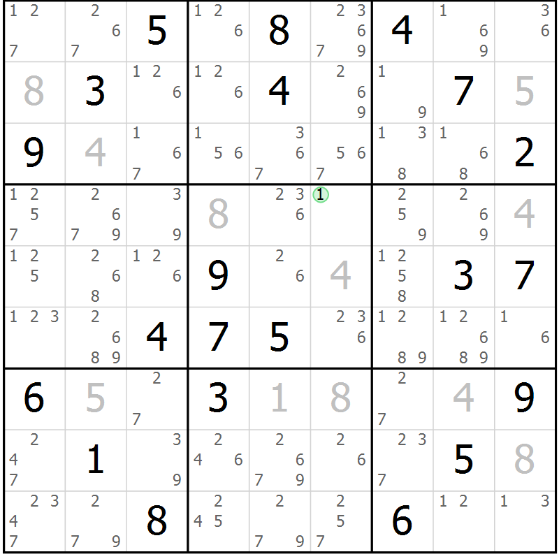 Position des candidats pour la solution de la Gr 79 page 82 du magazine de sudoku Maestro n° 102