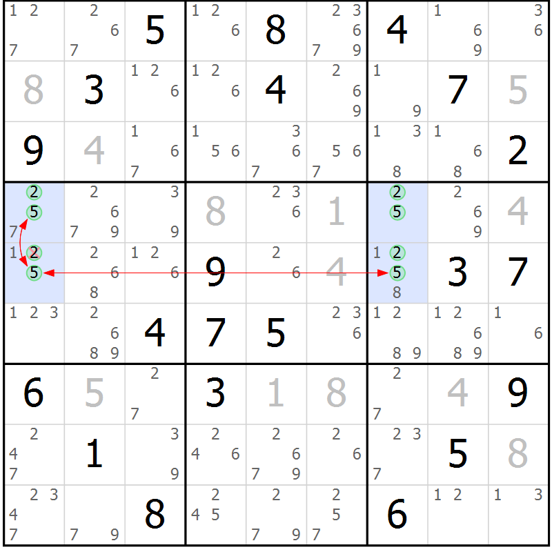Position des candidats pour la solution de la Gr 79 page 82 du magazine de sudoku Maestro n° 102