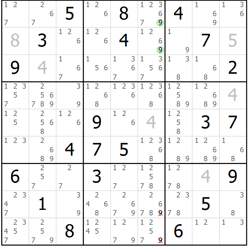 Position des candidats pour la solution de la Gr 79 page 82 du magazine de sudoku Maestro n° 102
