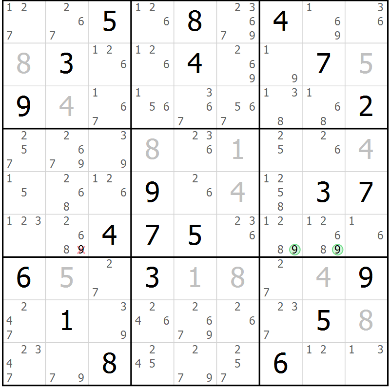 Position des candidats pour la solution de la Gr 79 page 82 du magazine de sudoku Maestro n° 102
