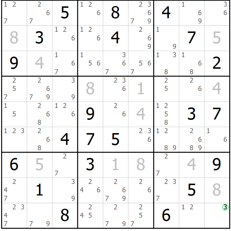 Position des candidats pour la solution de la Gr 79 page 82 du magazine de sudoku Maestro n° 102