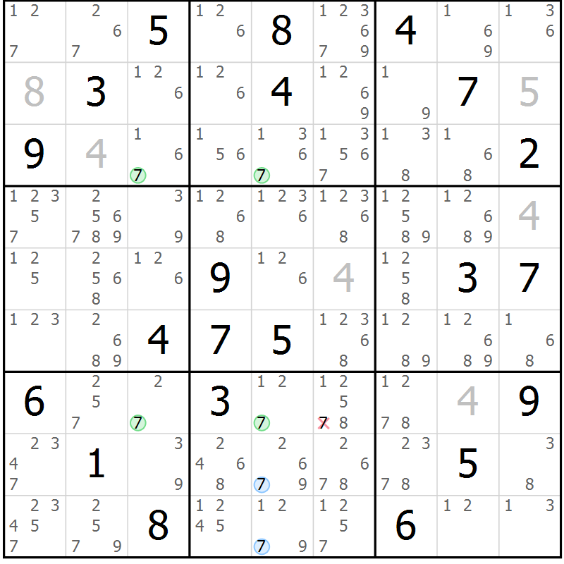 Position des candidats pour la solution de la Gr 79 page 82 du magazine de sudoku Maestro n° 102