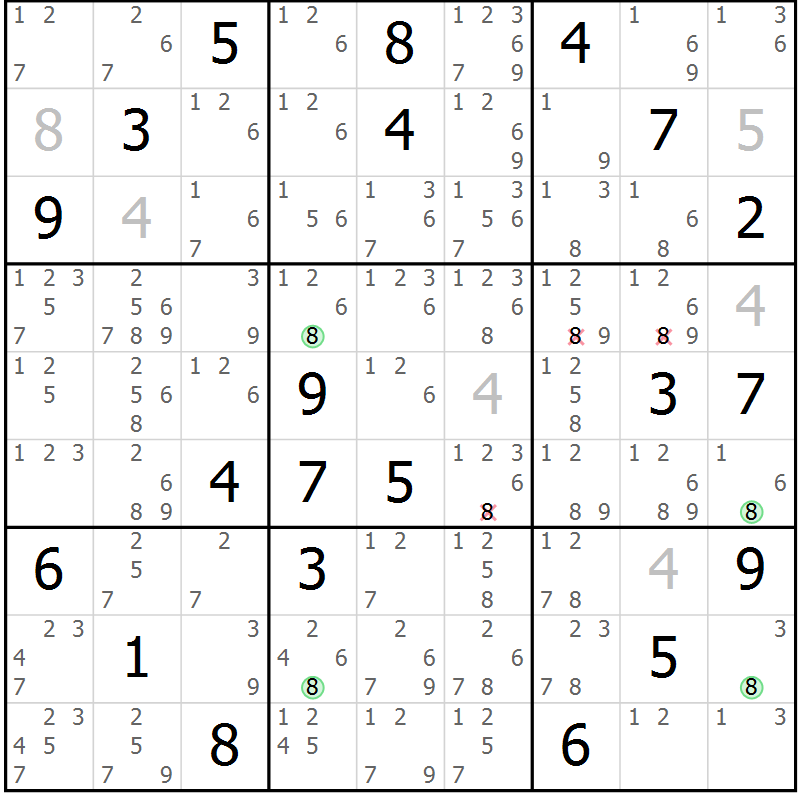 Position des candidats pour la solution de la Gr 79 page 82 du magazine de sudoku Maestro n° 102