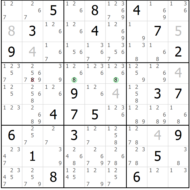Position des candidats pour la solution de la Gr 79 page 82 du magazine de sudoku Maestro n° 102
