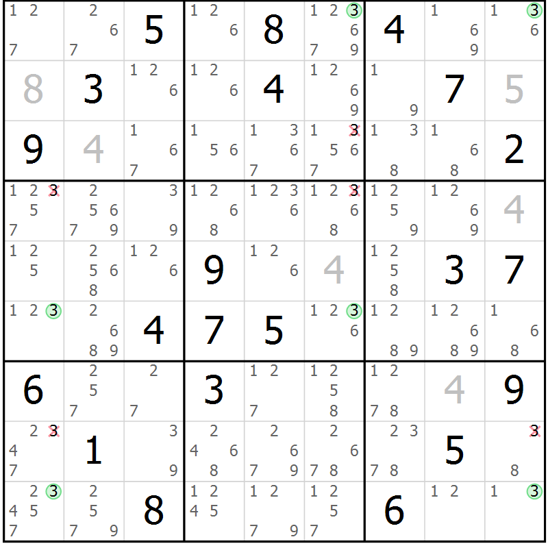 Position des candidats pour la solution de la Gr 79 page 82 du magazine de sudoku Maestro n° 102
