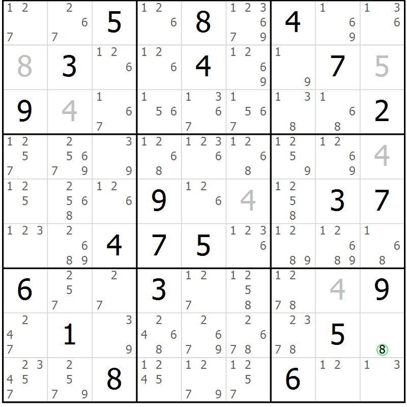 Position des candidats pour la solution de la Gr 79 page 82 du magazine de sudoku Maestro n° 102