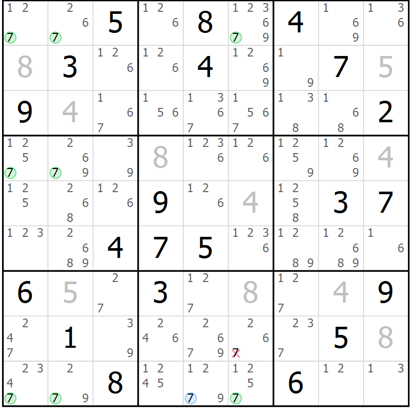 Position des candidats pour la solution de la Gr 79 page 82 du magazine de sudoku Maestro n° 102