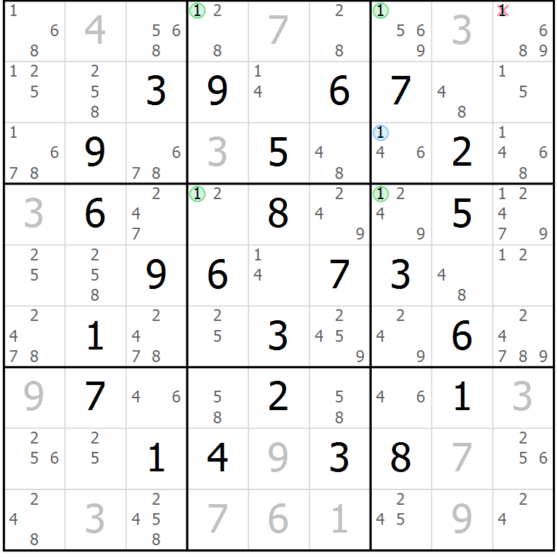 Position des candidats pour la solution de la Gr 8 page 11 du magazine de sudoku Maestro n° 102
