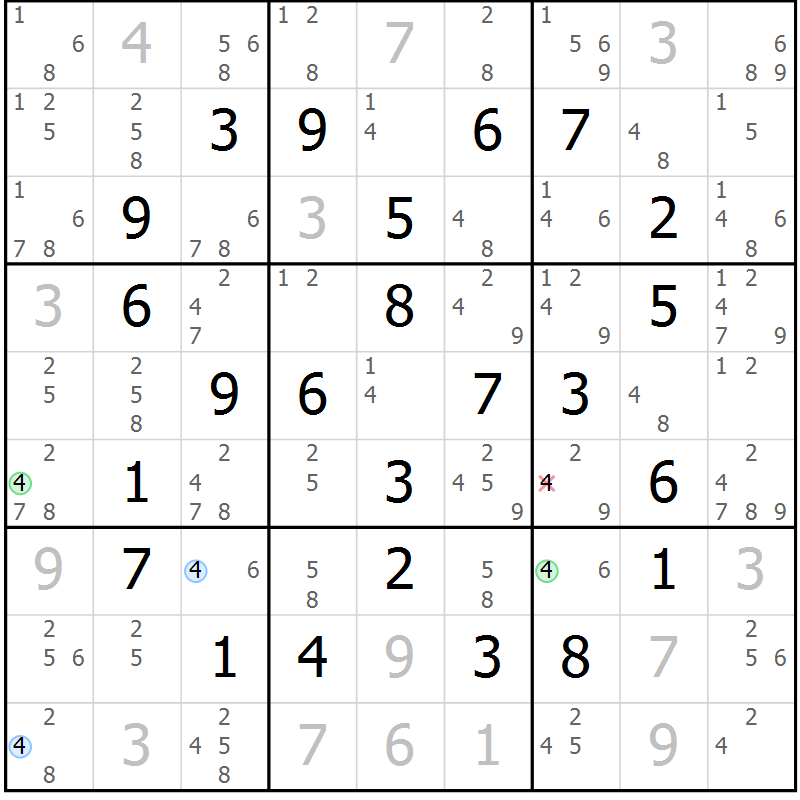 Position des candidats pour la solution de la Gr 8 page 11 du magazine de sudoku Maestro n° 102