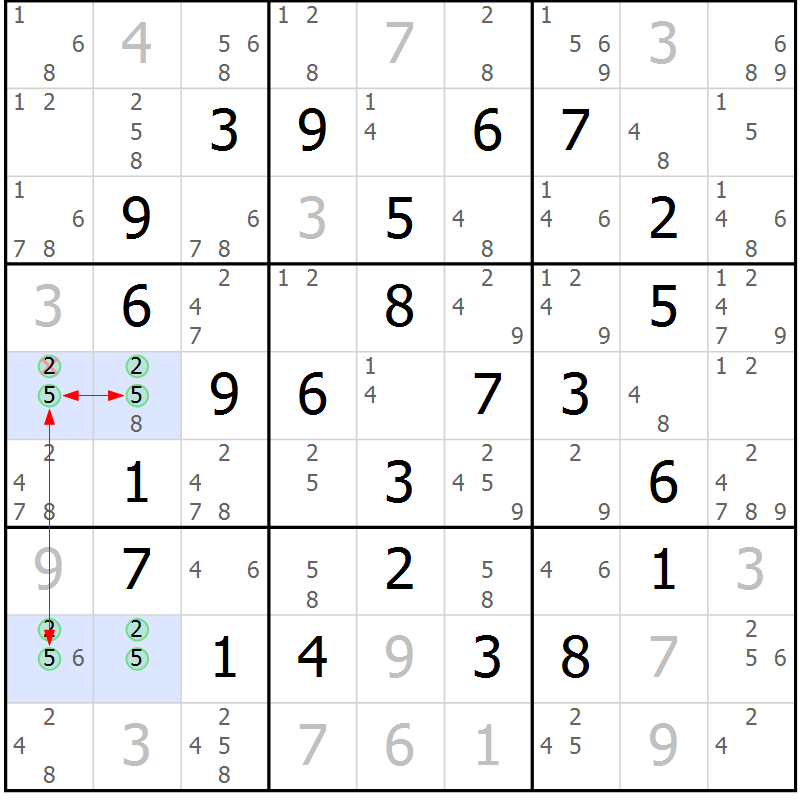 Position des candidats pour la solution de la Gr 8 page 11 du magazine de sudoku Maestro n° 102