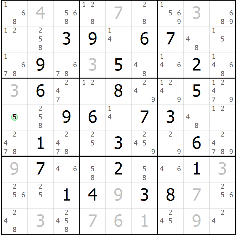 Position des candidats pour la solution de la Gr 8 page 11 du magazine de sudoku Maestro n° 102