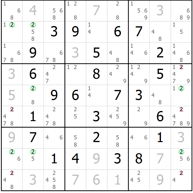 Position des candidats pour la solution de la Gr 8 page 11 du magazine de sudoku Maestro n° 102