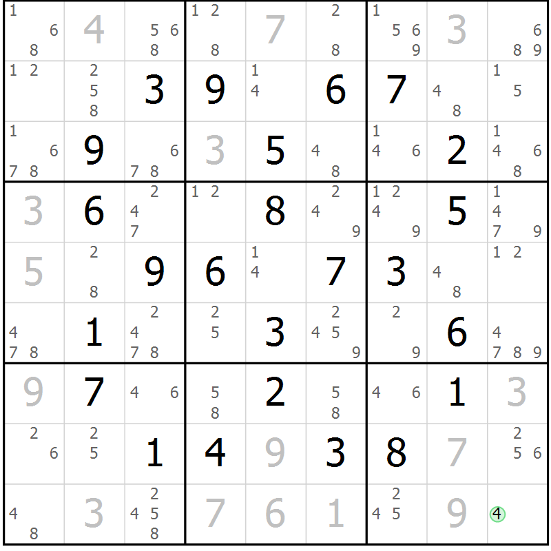 Position des candidats pour la solution de la Gr 8 page 11 du magazine de sudoku Maestro n° 102