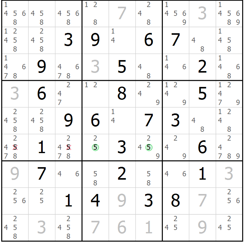 Position des candidats pour la solution de la Gr 8 page 11 du magazine de sudoku Maestro n° 102
