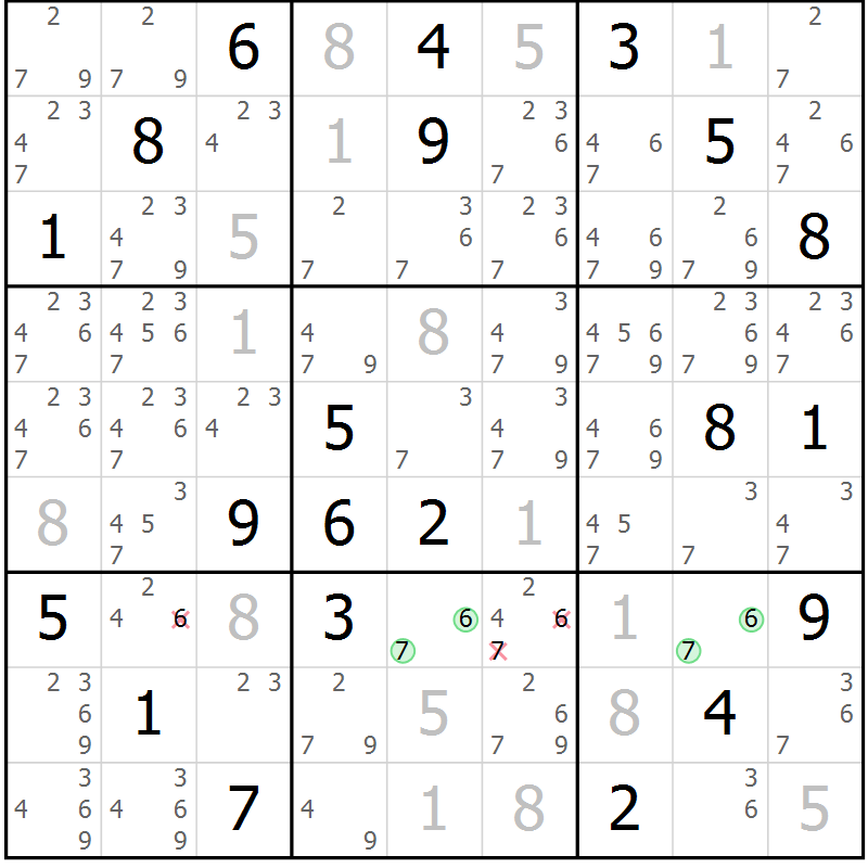 Position des candidats pour la solution de la Gr 80 page 83 du magazine de sudoku Maestro n° 102