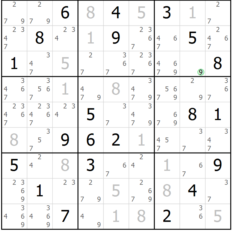 Position des candidats pour la solution de la Gr 80 page 83 du magazine de sudoku Maestro n° 102