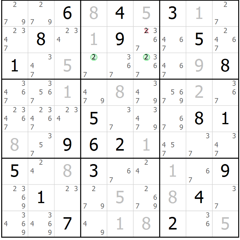 Position des candidats pour la solution de la Gr 80 page 83 du magazine de sudoku Maestro n° 102
