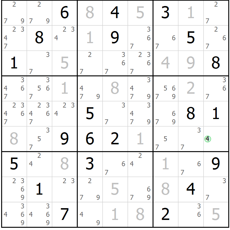 Position des candidats pour la solution de la Gr 80 page 83 du magazine de sudoku Maestro n° 102
