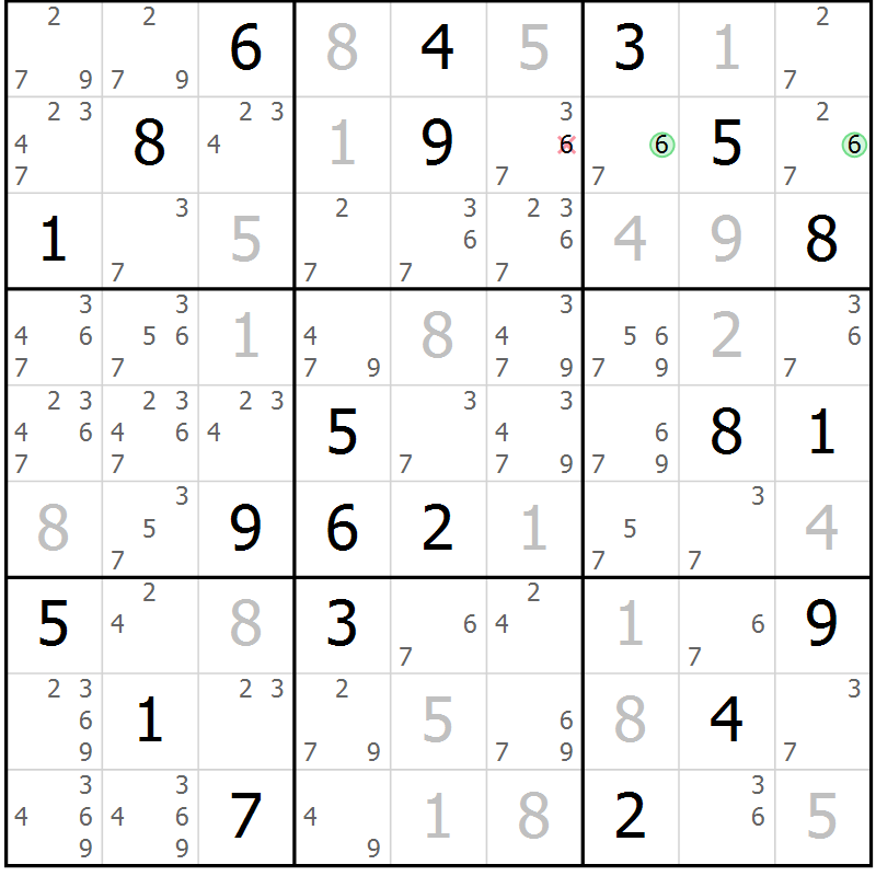 Position des candidats pour la solution de la Gr 80 page 83 du magazine de sudoku Maestro n° 102