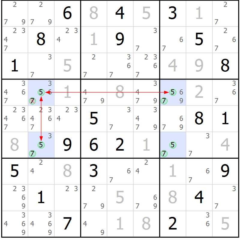 Position des candidats pour la solution de la Gr 80 page 83 du magazine de sudoku Maestro n° 102