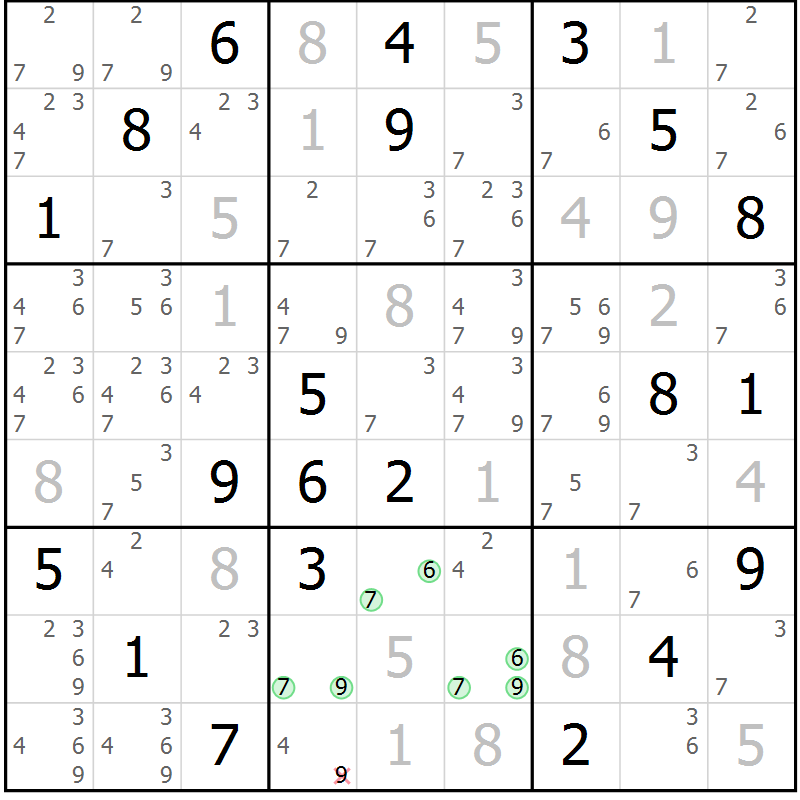 Position des candidats pour la solution de la Gr 80 page 83 du magazine de sudoku Maestro n° 102