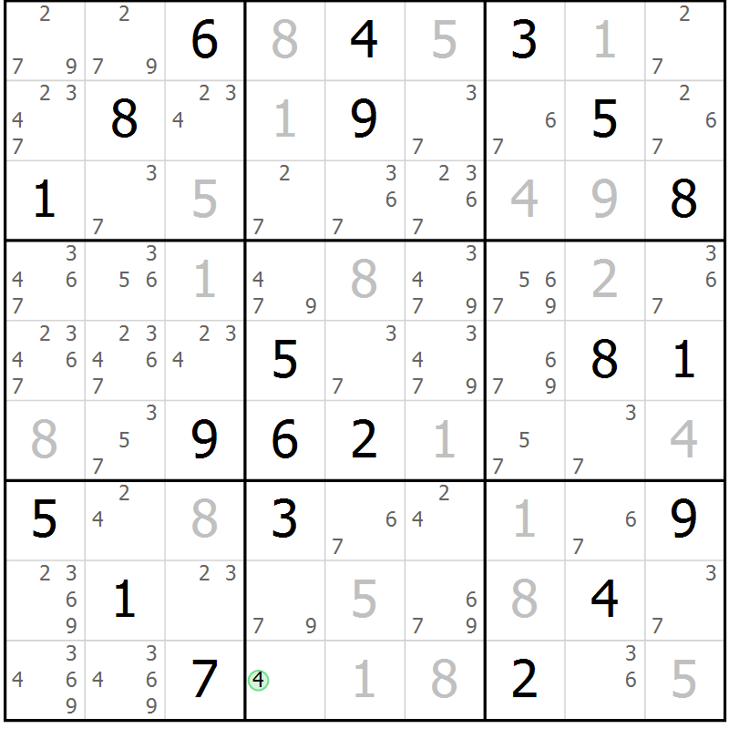 Position des candidats pour la solution de la Gr 80 page 83 du magazine de sudoku Maestro n° 102