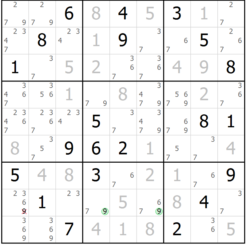 Position des candidats pour la solution de la Gr 80 page 83 du magazine de sudoku Maestro n° 102