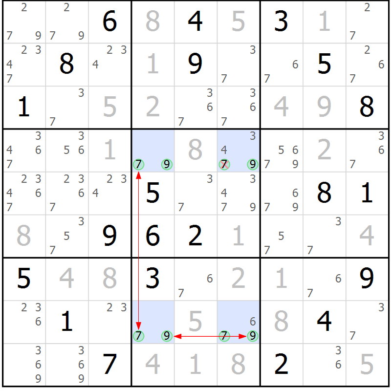 Position des candidats pour la solution de la Gr 80 page 83 du magazine de sudoku Maestro n° 102