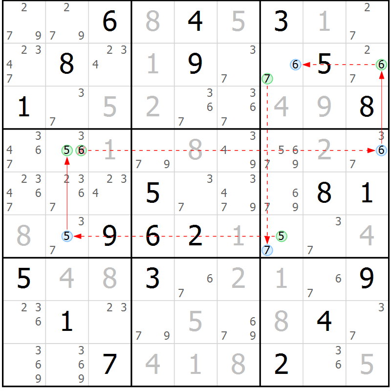 Position des candidats pour la solution de la Gr 80 page 83 du magazine de sudoku Maestro n° 102