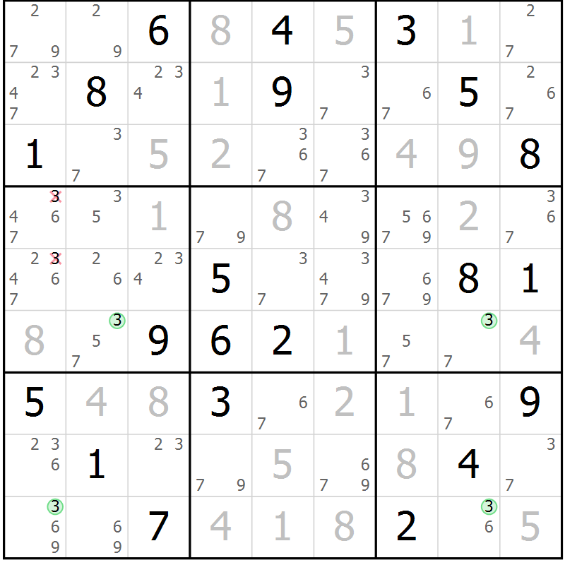 Position des candidats pour la solution de la Gr 80 page 83 du magazine de sudoku Maestro n° 102