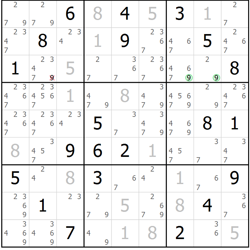 Position des candidats pour la solution de la Gr 80 page 83 du magazine de sudoku Maestro n° 102
