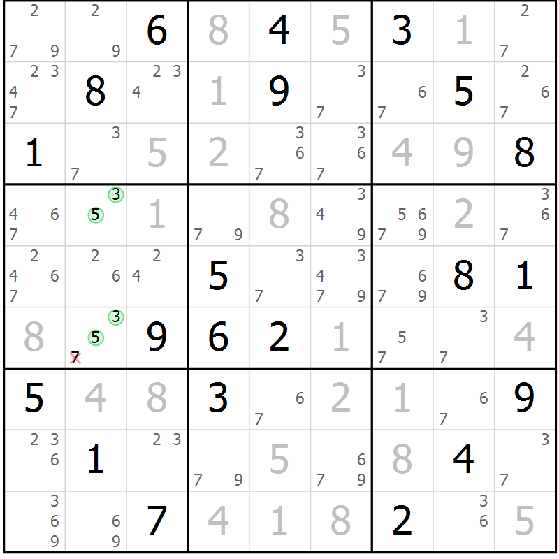 Position des candidats pour la solution de la Gr 80 page 83 du magazine de sudoku Maestro n° 102