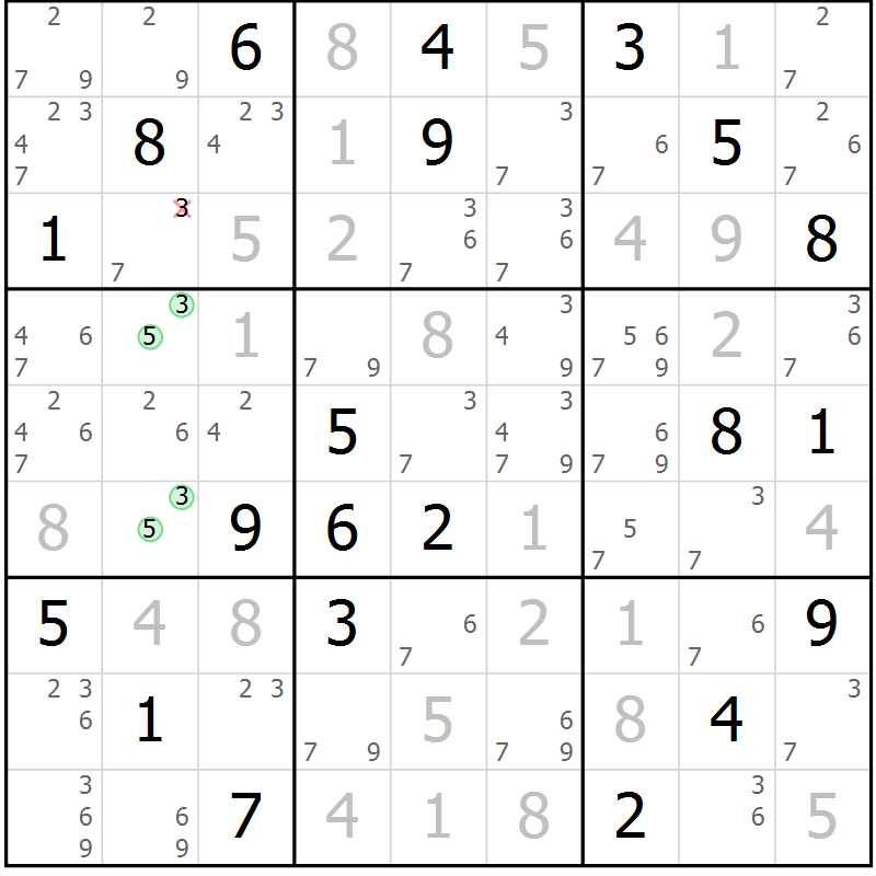 Position des candidats pour la solution de la Gr 80 page 83 du magazine de sudoku Maestro n° 102