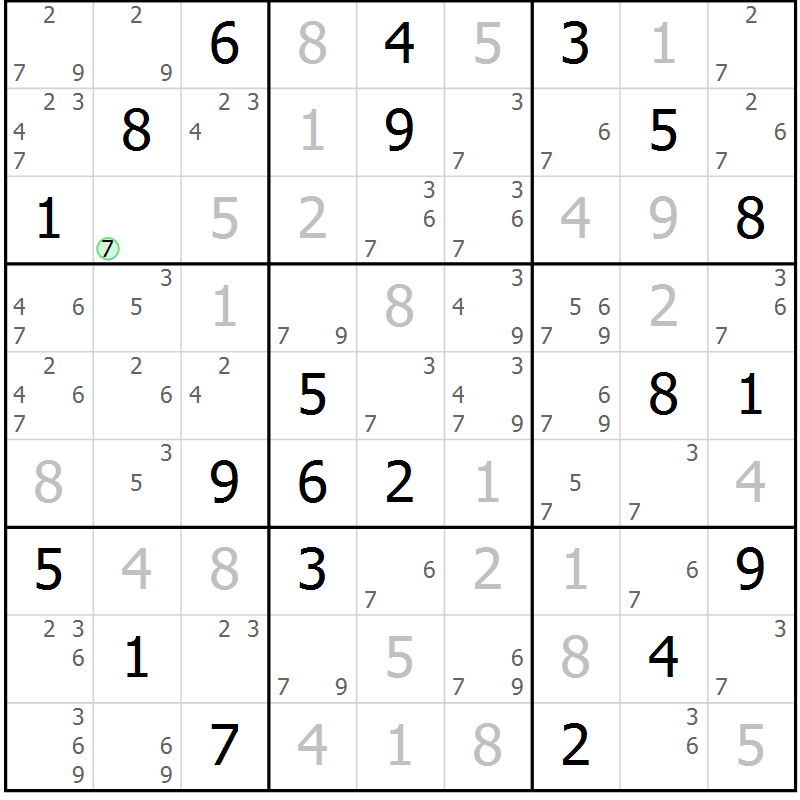 Position des candidats pour la solution de la Gr 80 page 83 du magazine de sudoku Maestro n° 102
