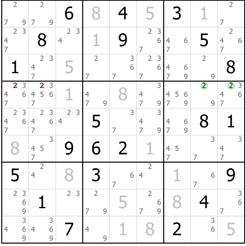 Position des candidats pour la solution de la Gr 80 page 83 du magazine de sudoku Maestro n° 102
