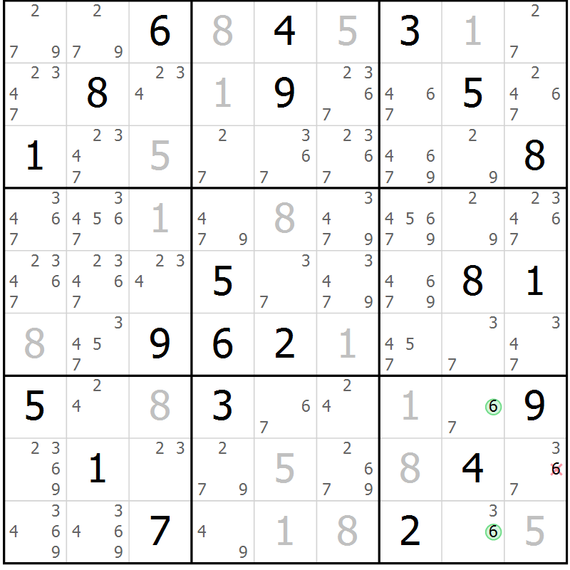 Position des candidats pour la solution de la Gr 80 page 83 du magazine de sudoku Maestro n° 102