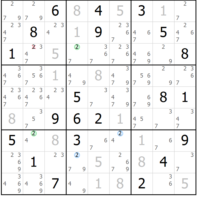 Position des candidats pour la solution de la Gr 80 page 83 du magazine de sudoku Maestro n° 102