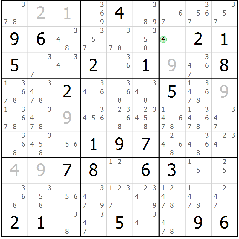 Position des candidats pour la solution de la Gr 81 page 84 du magazine de sudoku Maestro n° 102