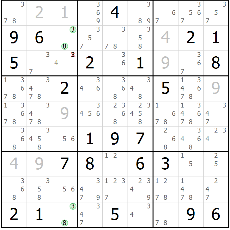 Position des candidats pour la solution de la Gr 81 page 84 du magazine de sudoku Maestro n° 102