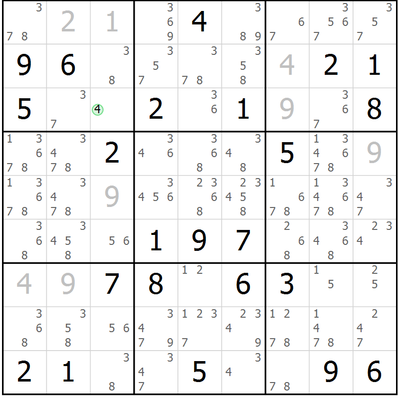 Position des candidats pour la solution de la Gr 81 page 84 du magazine de sudoku Maestro n° 102