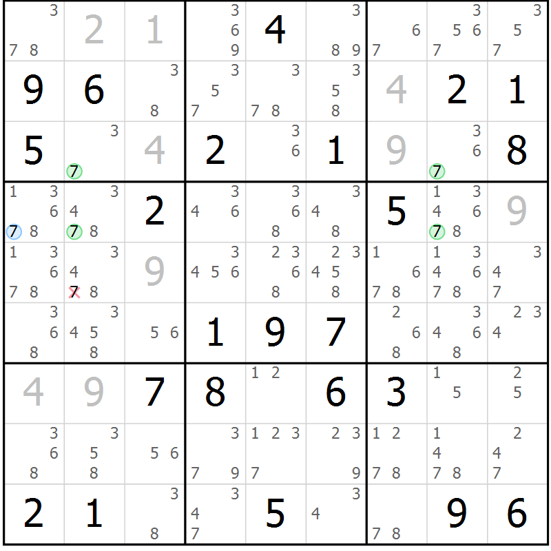 Position des candidats pour la solution de la Gr 81 page 84 du magazine de sudoku Maestro n° 102