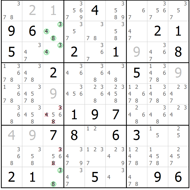 Position des candidats pour la solution de la Gr 81 page 84 du magazine de sudoku Maestro n° 102